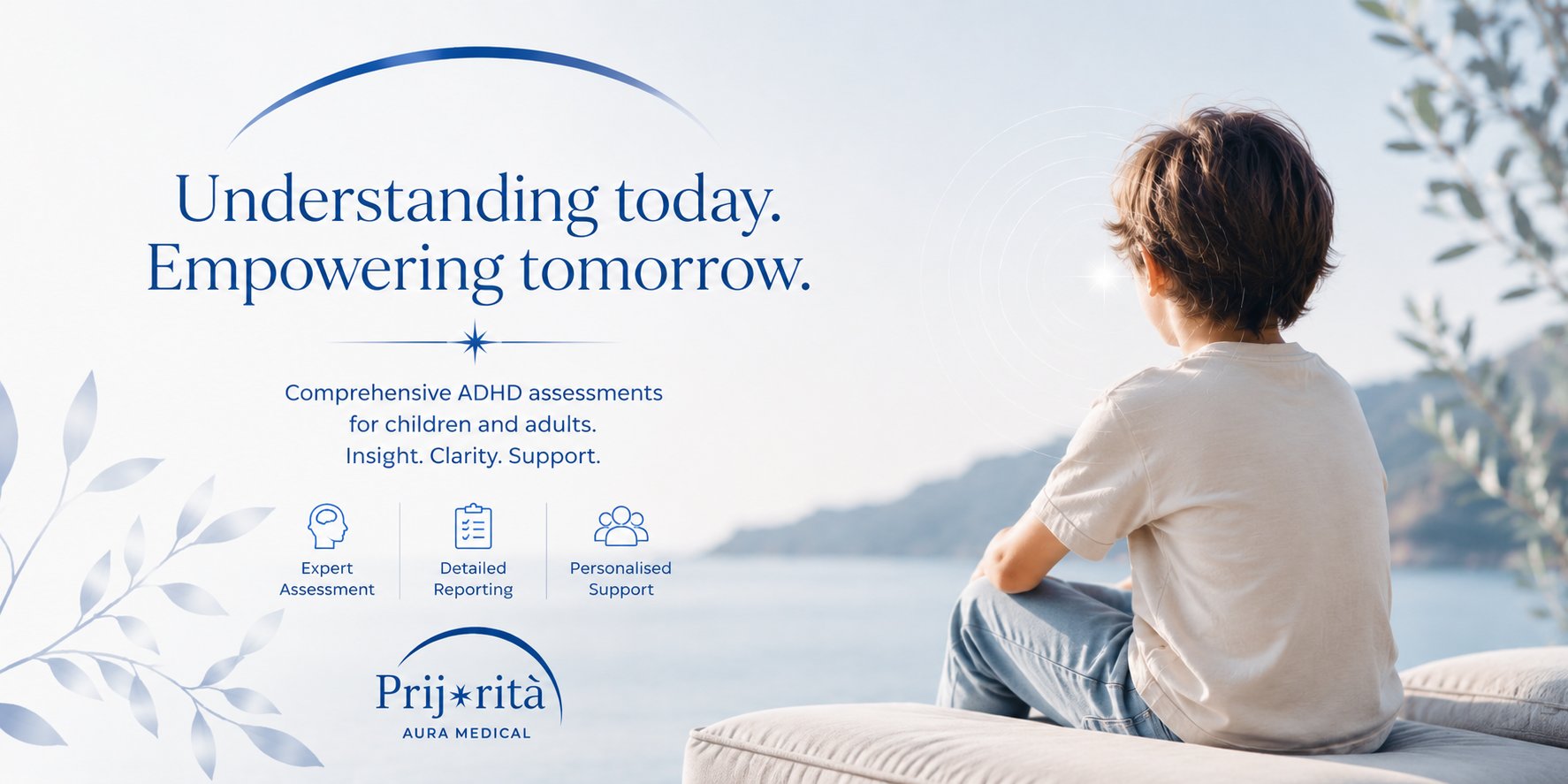 A child sitting by the sea — comprehensive ADHD assessments for children and adults at Prijorità Healthcare in Malta