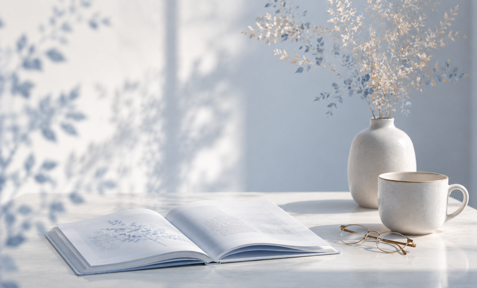 Open patient information booklet with reading glasses and a cup of coffee, symbolising Prijorità Healthcare's psychiatric patient resources Open patient information booklet with reading glasses and a cup of coffee, symbolising Prijorità Healthcare's psychiatric patient resources